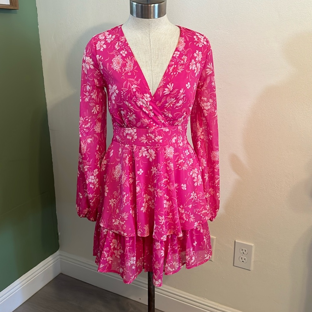 Pink and white floral summer dress